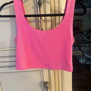 SHEIN Pink Ribbed Crop Tank Top